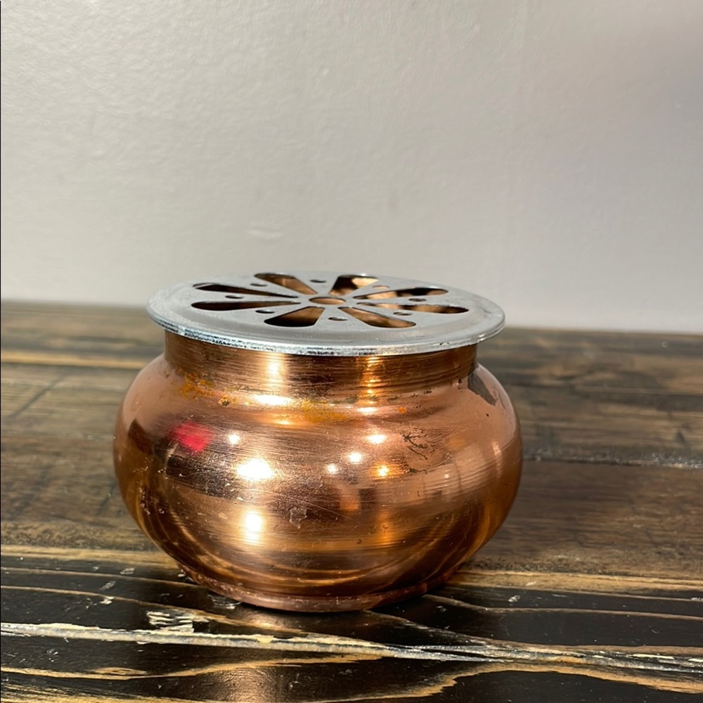 Cute little copper potpourri vessel with removable steel designed  lid